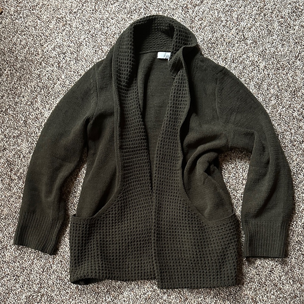 Women's Olive Green Open Front Sweater